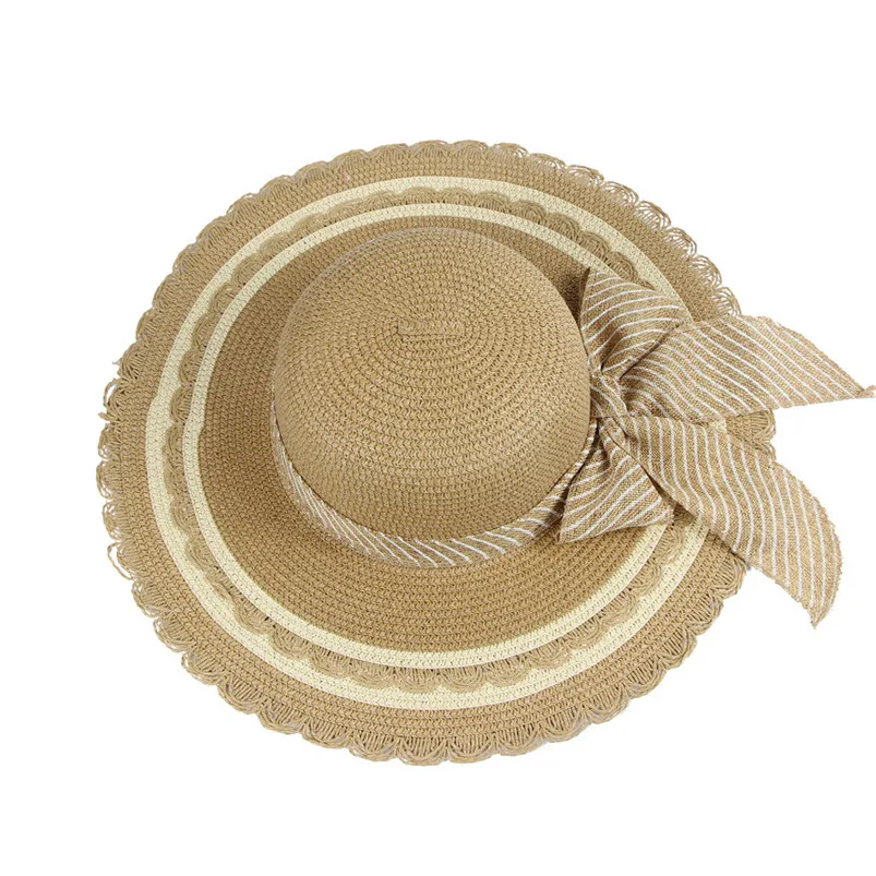 Spring And Summer Women Sunshade Lace Bow Wide Brim Big Straw Hat Womens Beach Casual Sun Daxie Straw Hat H14 (4)