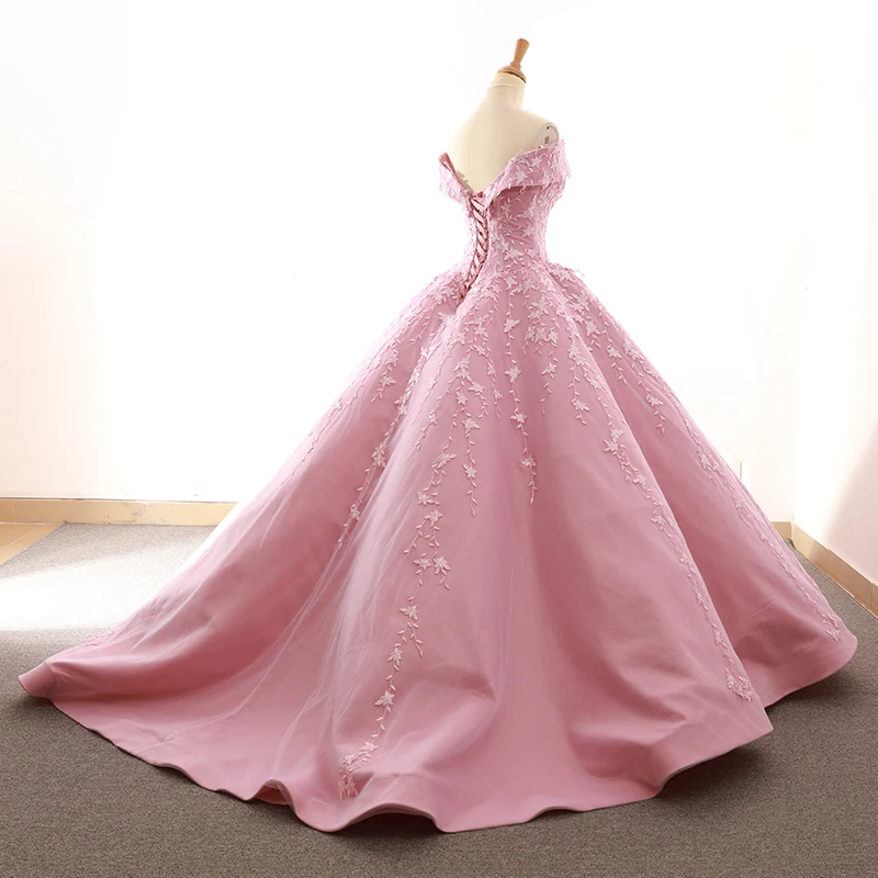 Lebanon с плеча кружева аппликация, складки бальное платье розовое свадебное платье