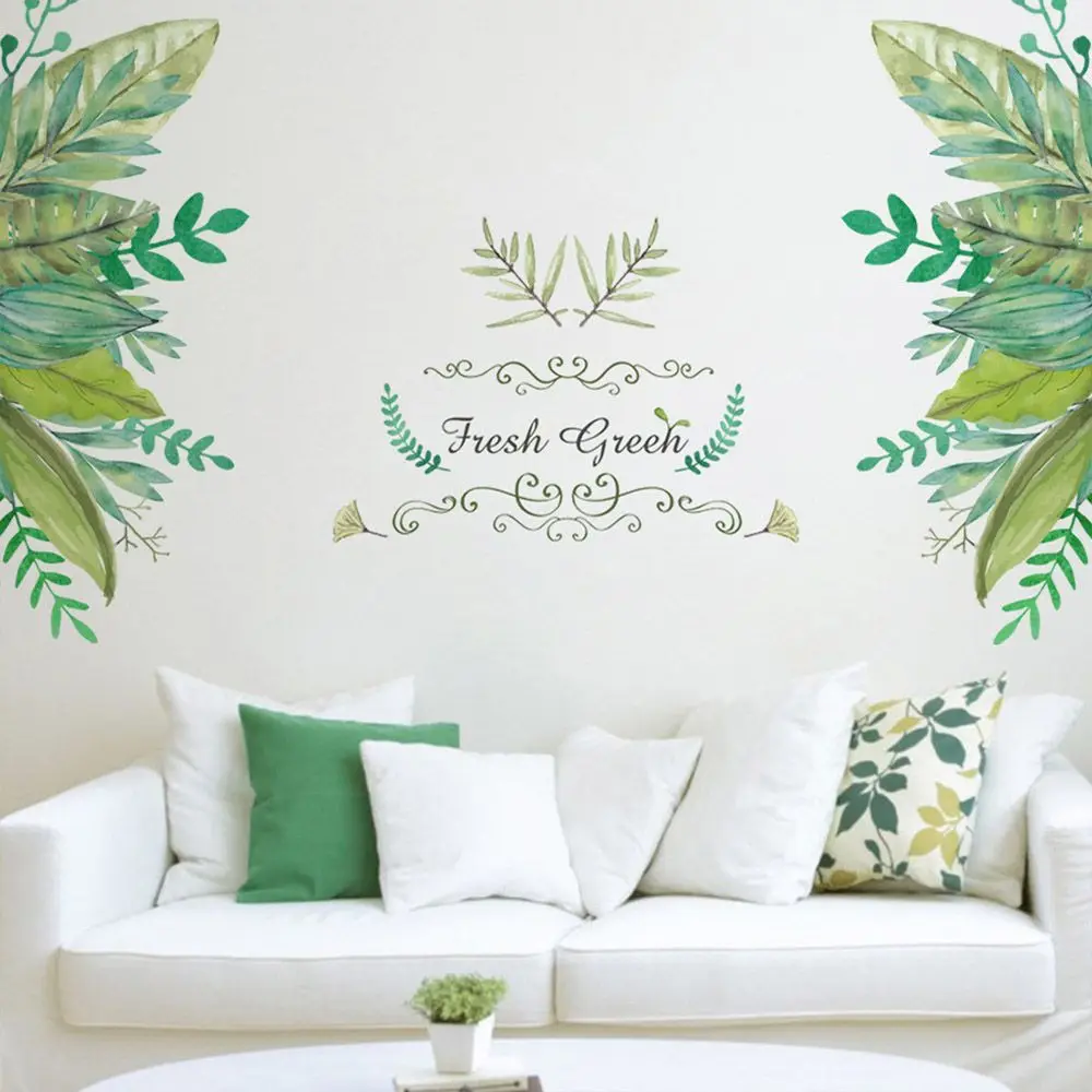1Pc Fresh Green Plant Wall Sticker Background Plane Removable Home