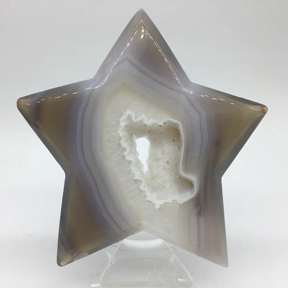 

100g+ Natural Agate Five-pointed star CRYSTAL Crescent Half agate geode Carved CRYSTAL Sculpture stones Reiki GIFT fengshui
