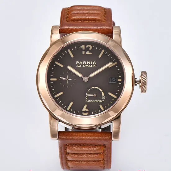 

Parnis 44mm coffee dial golden case Sapphire Glass ST2530 Automatic movement Men's watch 694