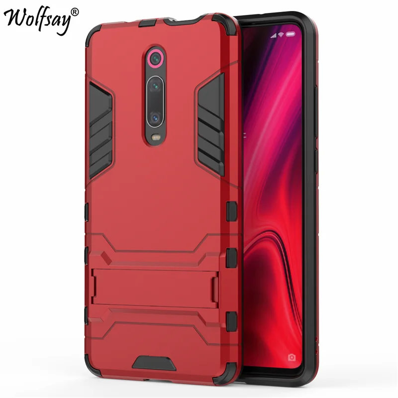 Cover Xiaomi Mi 9T Case 6.39" Shockproof Hybrid Stand Silicone Armor Back Case For Xiaomi Mi 9T Cover Case on Xiaomi Mi9T Mi 9 T - Цвет: Red