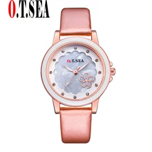 2017 New O.T.SEA Model Flower Leather-based Watches Girls Girls Crystal Gown Quartz Wristwatches Relogios Feminino OTS097