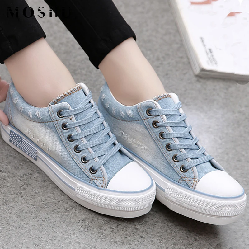 

Denim Blue Canvas Shoes Women Fashion Casual Sneakers Platform Sneakers Femme 2019 Chunky Sneakers Ladies Trainers Zapatos Mujer