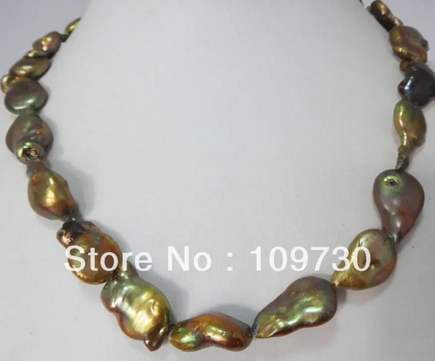 

Jewelry 0012058 MASSIVE 18"20X14MM NATURAL SOUTH SEA GENUINE GOLD CHAMPAGNE PEARL NECKLACE 14KGP