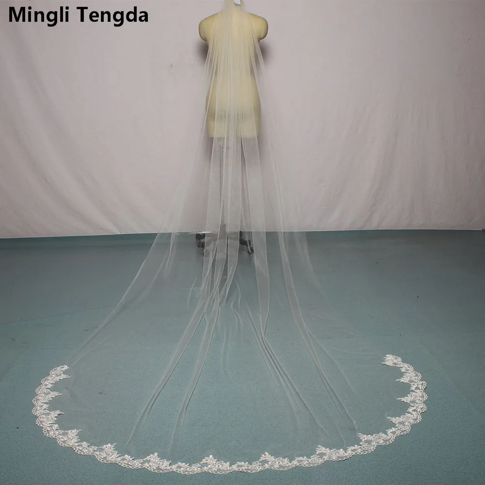 

3m*1.5m Cathedral Veil with Comb Bridal Veil One Layer Lace Edge Flower Veil Wedding Accessories Mingli Tengda voile de mariee