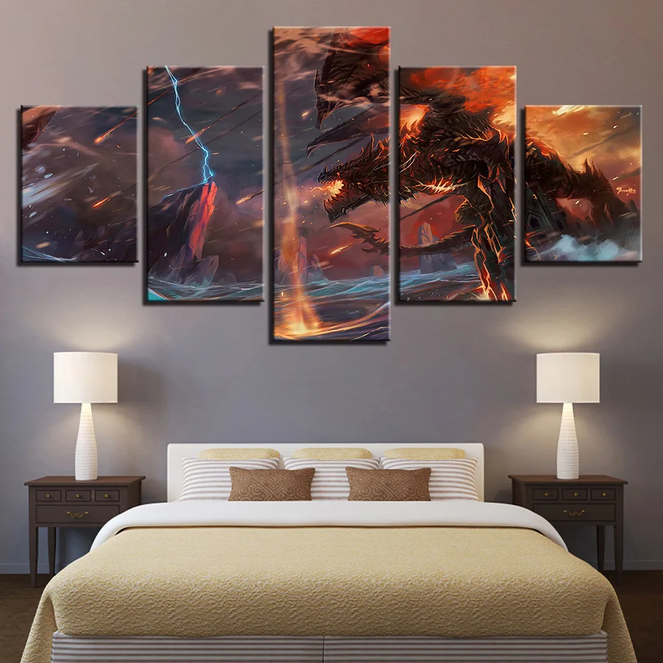  color Paintings World War Battle DOTA Modern Game Poster Wall Print color 5 Panel Home Decorations 