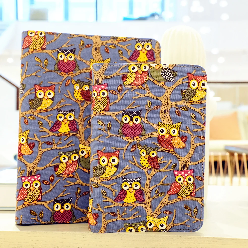 

"Owl Park" Cute Linen Fabric Hard Cover Diary Loose Leaf Notebook Journal Study Notepad Stationery Girls Gift