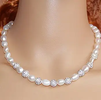 

Perfect Wedding Pearl Jewelry,Bridesmaid Baroque White Pearls Rhinestone Necklace,Handmade Fashion Lady's Gift,Free Shipping