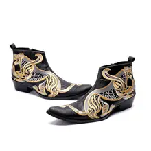 Вышивка Мужские ботильоны обувь Черные слипоны платье модные ботинки осень-зима мужской Свадебная вечеринка ботинки martin обувь Sapatos