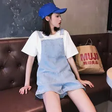 Новинка года; Модный летний джинсовый комбинезон для школьниц; Короткий комбинезон в консервативном стиле; джинсовые шорты с карманами в винтажном стиле для девочек