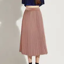 Женские модные летние пляжные вечерние однотонные Плиссированные Длинные миди юбки эластичные двухслойные винтажные женские уличные юбки розовые