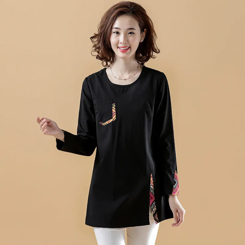

Plus Size 5xl Zen Meditation Vintage Chinese Traditional Shirt Long Sleeve Ethnic Shirts Robe Orientale Patchwork Long Tshirt