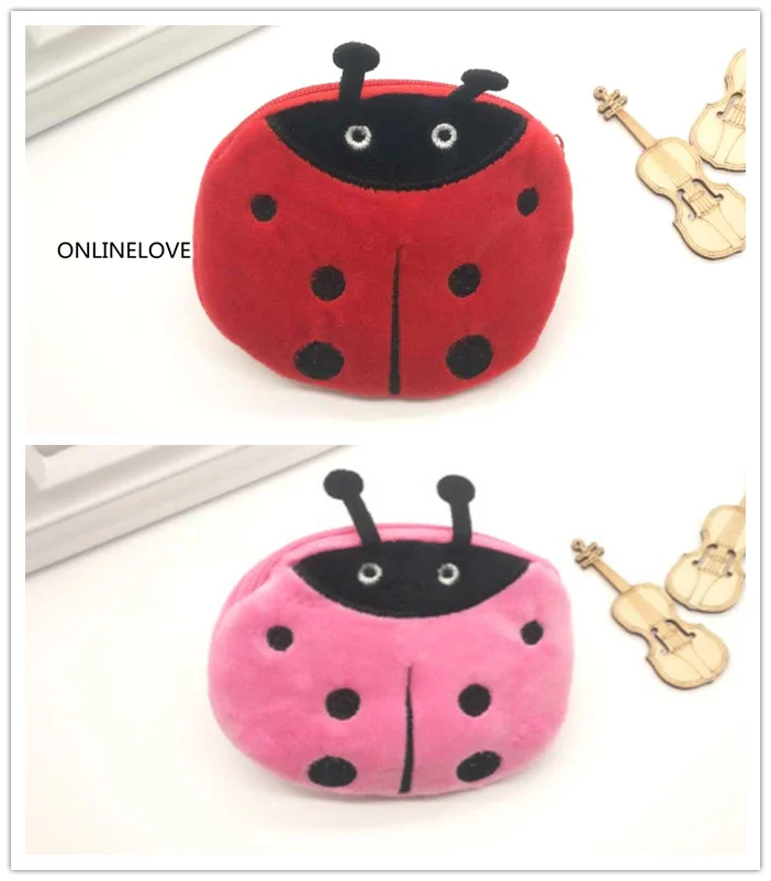 

2Colors - Cartoon Kawaii Ladybug 11CM Plush Coin Purse Wallet Pouch Case BAG ; key chain kid's Pocket COIN Pouch BAG