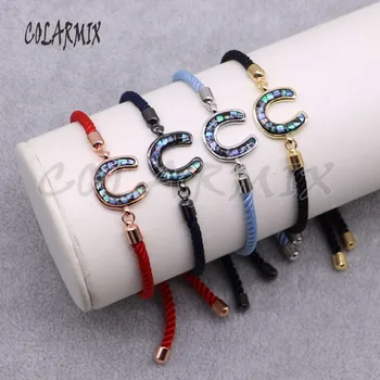 

5 pieces U shape bracelets abalone stone for women pave tiny stone rainbow adjustable chain Macrame jewelry for women 4667