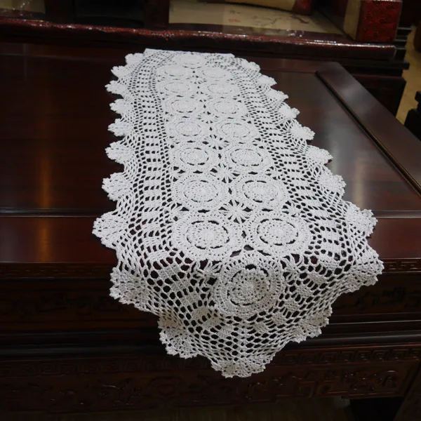

Handmade hook flowers cotton lace hollow Crocheted Table Runner / Many Uses Curtains Pads mat / Vintage Europe