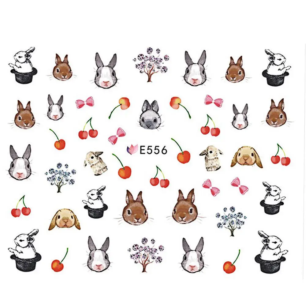 

Nail Art Decals Stickers Transfers EASTER Bunny Rabbits Bows Flowers Cherry E556
