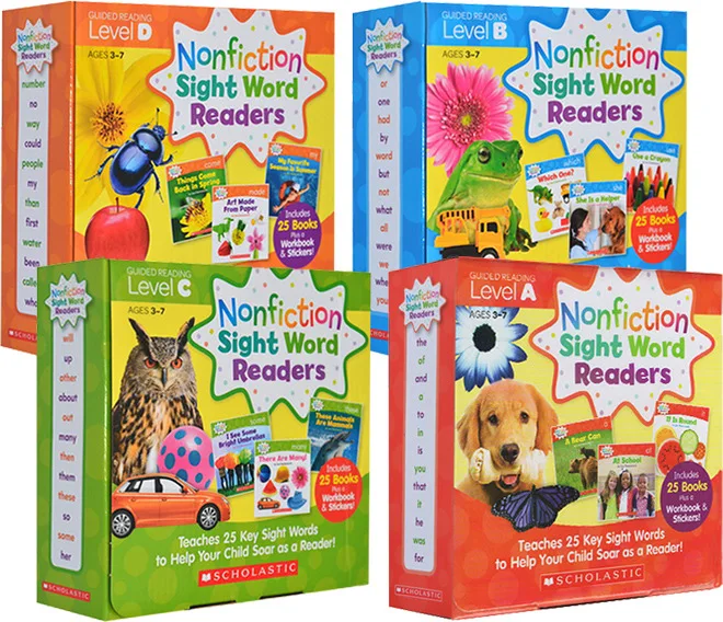 

Nonfiction Sight Word Readers Parent Pack Level A B C D Kids English Picture Book Sets Teaches 25 key Sight Words Teaching Aids