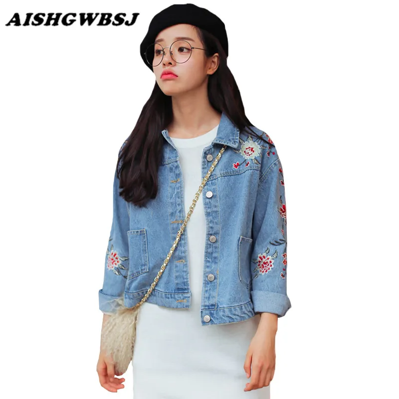 AISHG Blumenstickerei Klassische Jeans Jacke frauen Lose AISHG Blumenstickerei Klassische Jeans Jacke frauen Lose