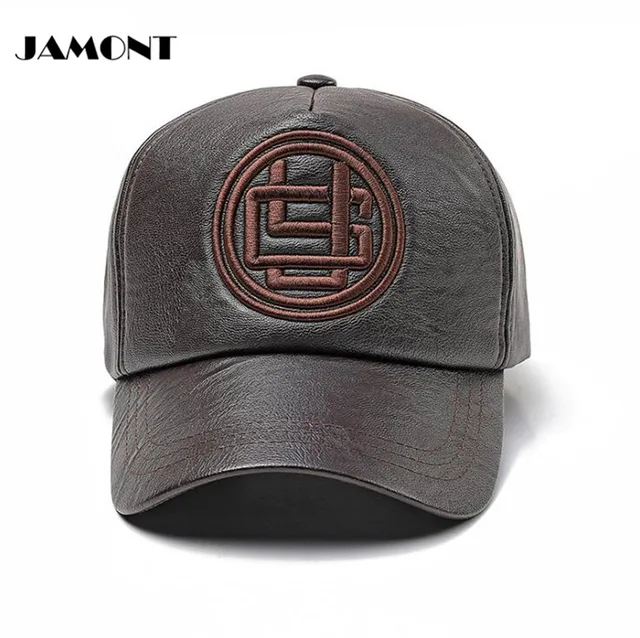 JAMONT Autumn Winter Mens Golf Hat Windproof Cap PU Leather Male Comfortable Adjustable Golf