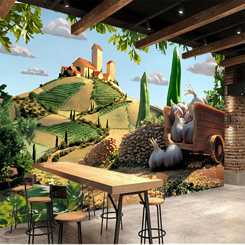 

Custom Photo Wallpaper Modern Creative Hand Painted Fruit And Vegetable Restaurant Living Room Background Wall Mural Wallpaper