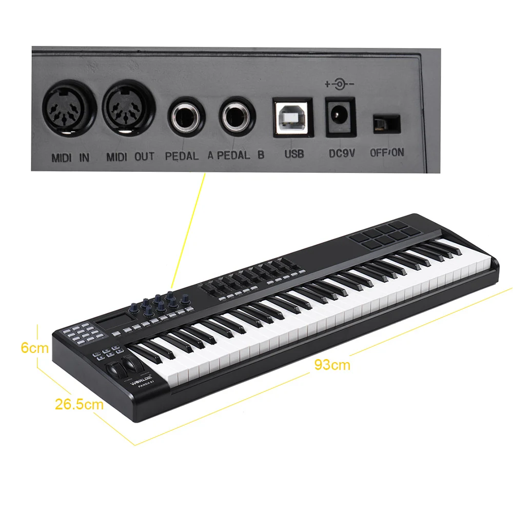 На выбор PANDA61 MIDI Контроллер Клавиатуры 61-ключ USB MIDI контроллер 8 зеленого и синего цветов с подсветкой триггерные подушки с USB кабелем