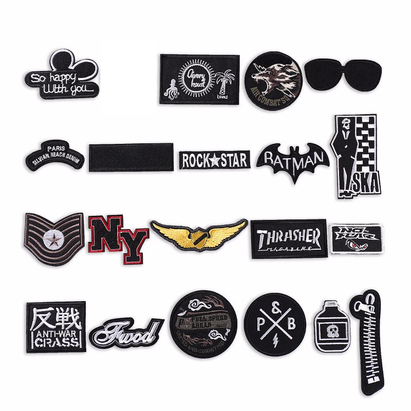 

PGY Free Delivery wolf Badge Embroidered Biker Patches For zipper Letter Wing Punk Style Patch Stickers On Motorcycle Parches