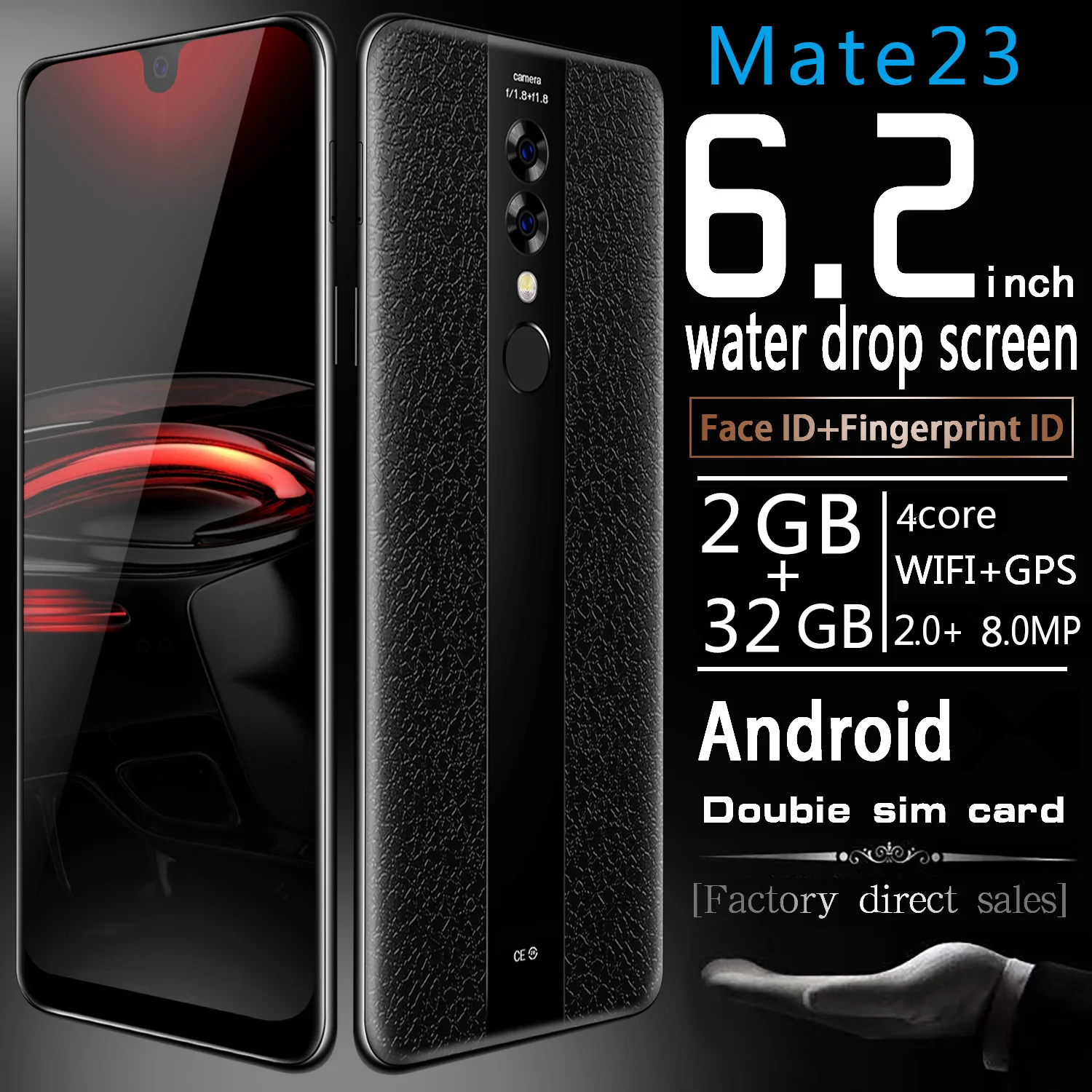 Smartphone 6 2 Inch Mate23 Cellphones Water Drop Screen with Luxury Leather Cover Unlocked Dual Sim 2