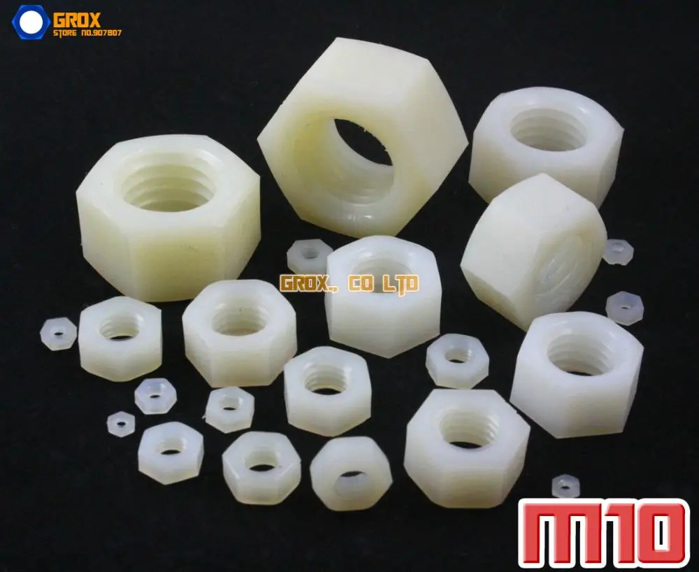 

50 Pieces M10 Nylon Metric Hexagon Nut Insulation Nut