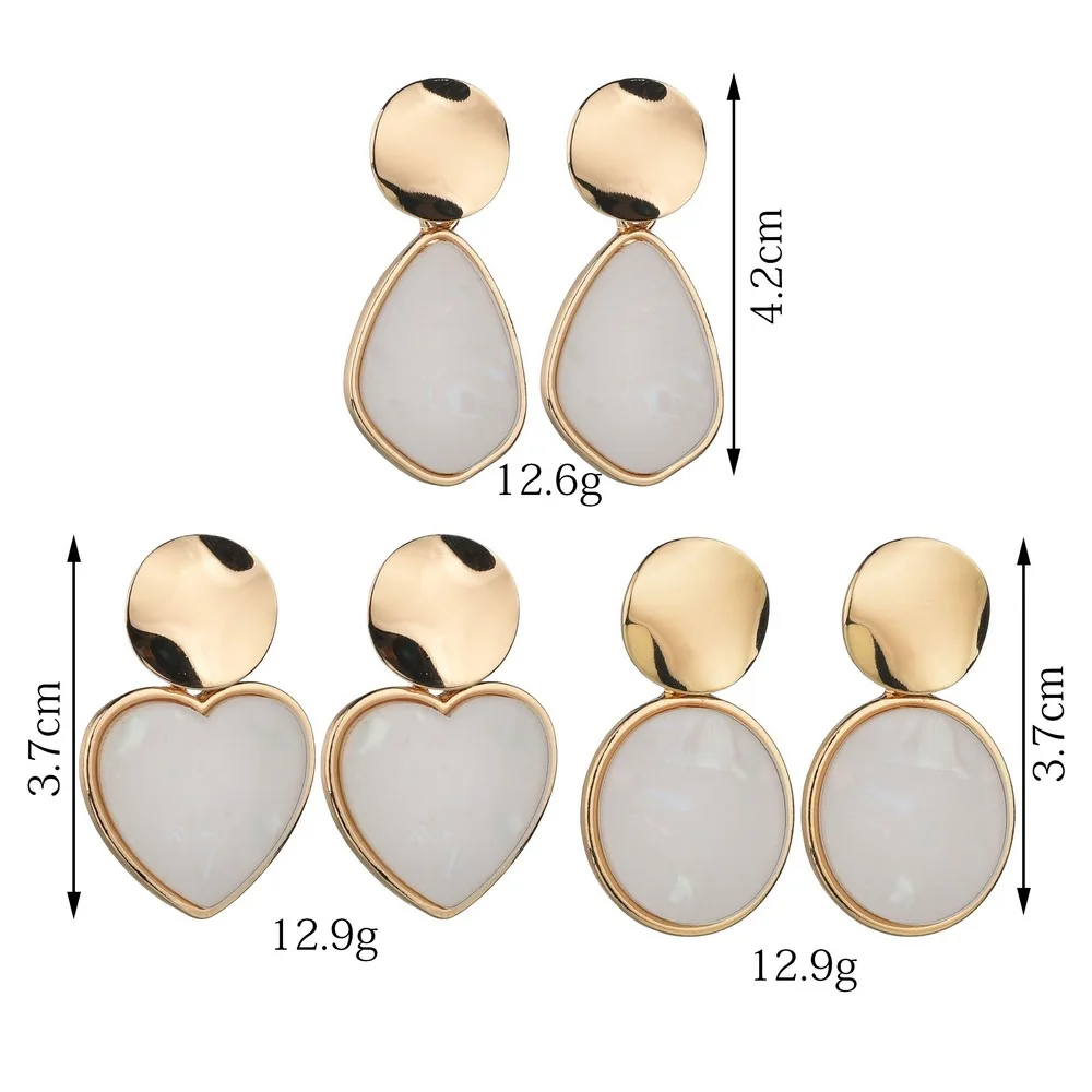 Korean Vintage Geometric Dangle Earring For Women Round Heart Gold Color Fashion Drop Earrings brincos Jewelry New