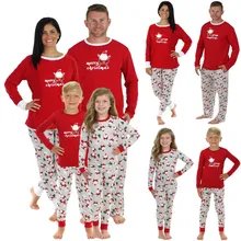 Рождество Набор одинаковых пижам для всей семьи, комплект Для женщин человек новые модные круглые пижамы с воротником родителей и детей Детская одежда для сна