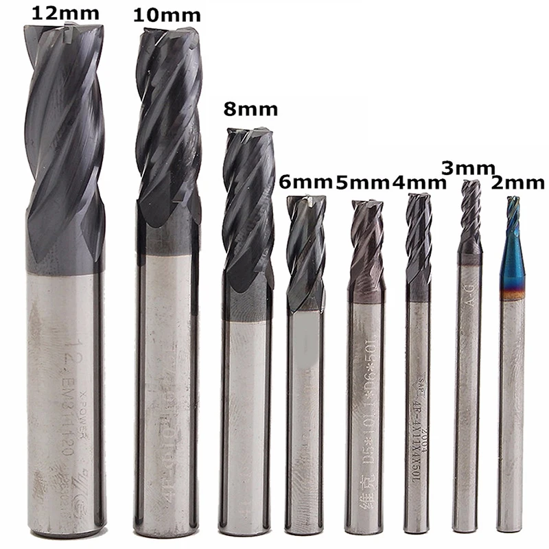 8pcs 4 Flutes Carbide End Mill Set Mayitr Tungsten Steel HRC50 Hardness CNC Milling Cutter Tool 2/3/4/ 5/ 6/8/10/2mm Dia.