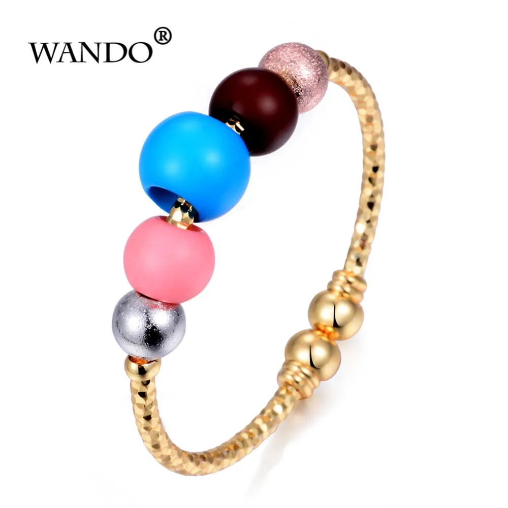 Wando 1pcs Baby Bangles Girls Lovely Gold Color Charm Beads Bracelet Three-color round beads For Children jewelry | Украшения и