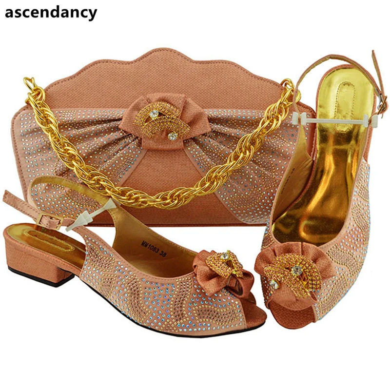 

New Arrival Italian Shoes and Bags Set Decorated with Rhinestone Women Shoes High Heel High Quality African Wedding Shoes