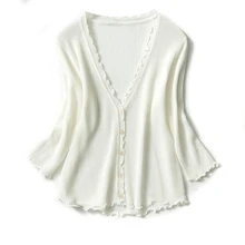 

Nate Hakuna 2018 Spring/Summer New V-Neck Laciness Women Linen Short Cardigan Knits Single Breasted Sweater Women Hot Cardigan