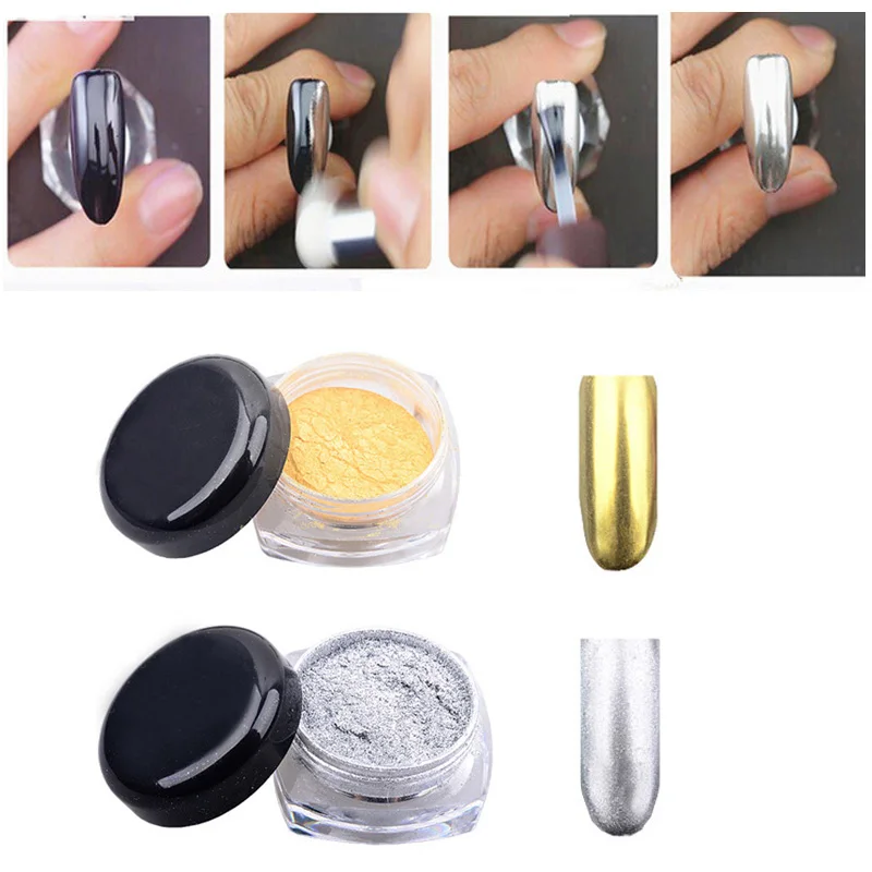 

2g New Gold Silver Chrome Mirror Powder Nails Mirror Pigment Pretty Nail Decoration Glitters with Brush Manicure Tools Supply