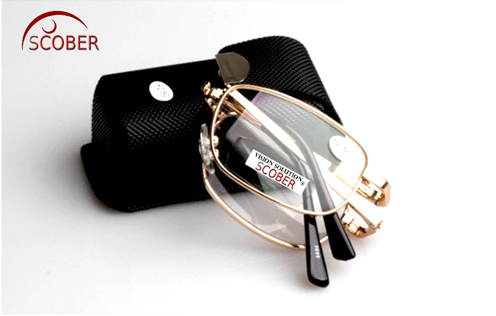 

= SCOBER = Bifocal Progressive Multifocal Folding Golden Alloy Frame Men Women Reading Glasses +1 +1.5 +2 +2.5 +3 +3.5 +4