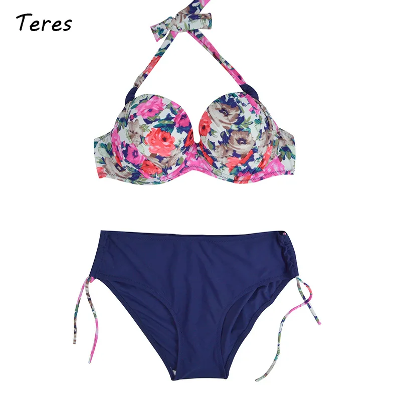 

Teres Sexy Plus Size Swimwear Women Large Size Swimsuit Female Floral Print Bikini Set Push Up Swim Wear Summer Beach Biquini