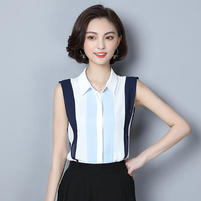 BIBOYAMALL Summer Elegant Sleeveless Blouses Women OL Career Collar