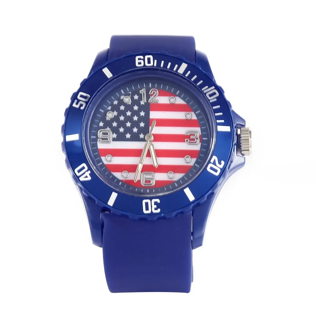 USA Flag Pattern Soft Silicone Strap Quartz Wristwatch Unisex Fashion