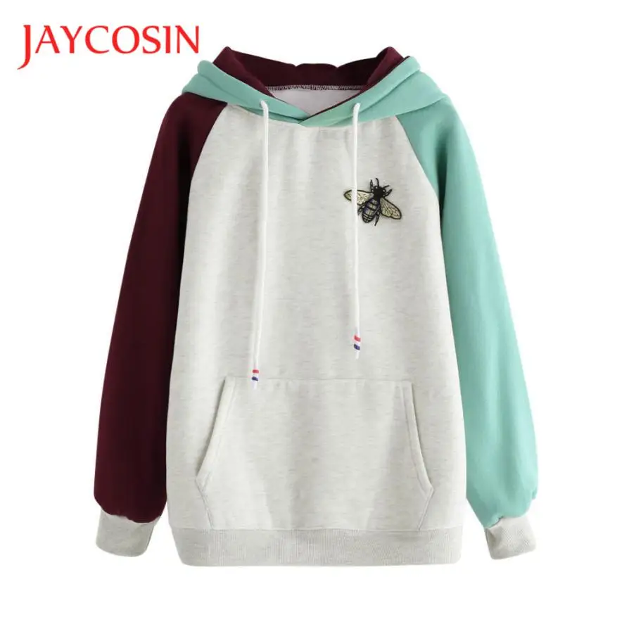 

JAYCOSIN Newly Design Women Young Girls Teenager Trendy Bees Double Color Sleeve Hoodie Sweatshirt 71108