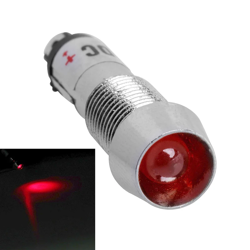 1Pc DC 12V 8mm Thread ADP8 1 Red LED Indicator Light Panel Signal Pilot