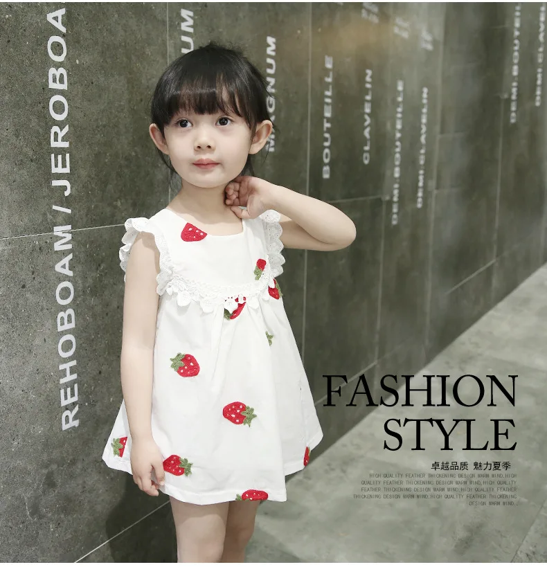 

Free shipping 2016 new arrive Strawberry lace sleeveless children girl princess dress suit kids girl summer casual dress
