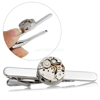 

Fashion Steampunk Men's Tie Clip Vintage Watch Movement Tie Clasp Tack Silver