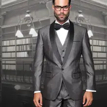 На заказ Серый жених костюмы Черный Нагрудные One button Куртка+ Брюки+ Галстук+ Жилет мужские смокинги для свадьба Жениха костюмы