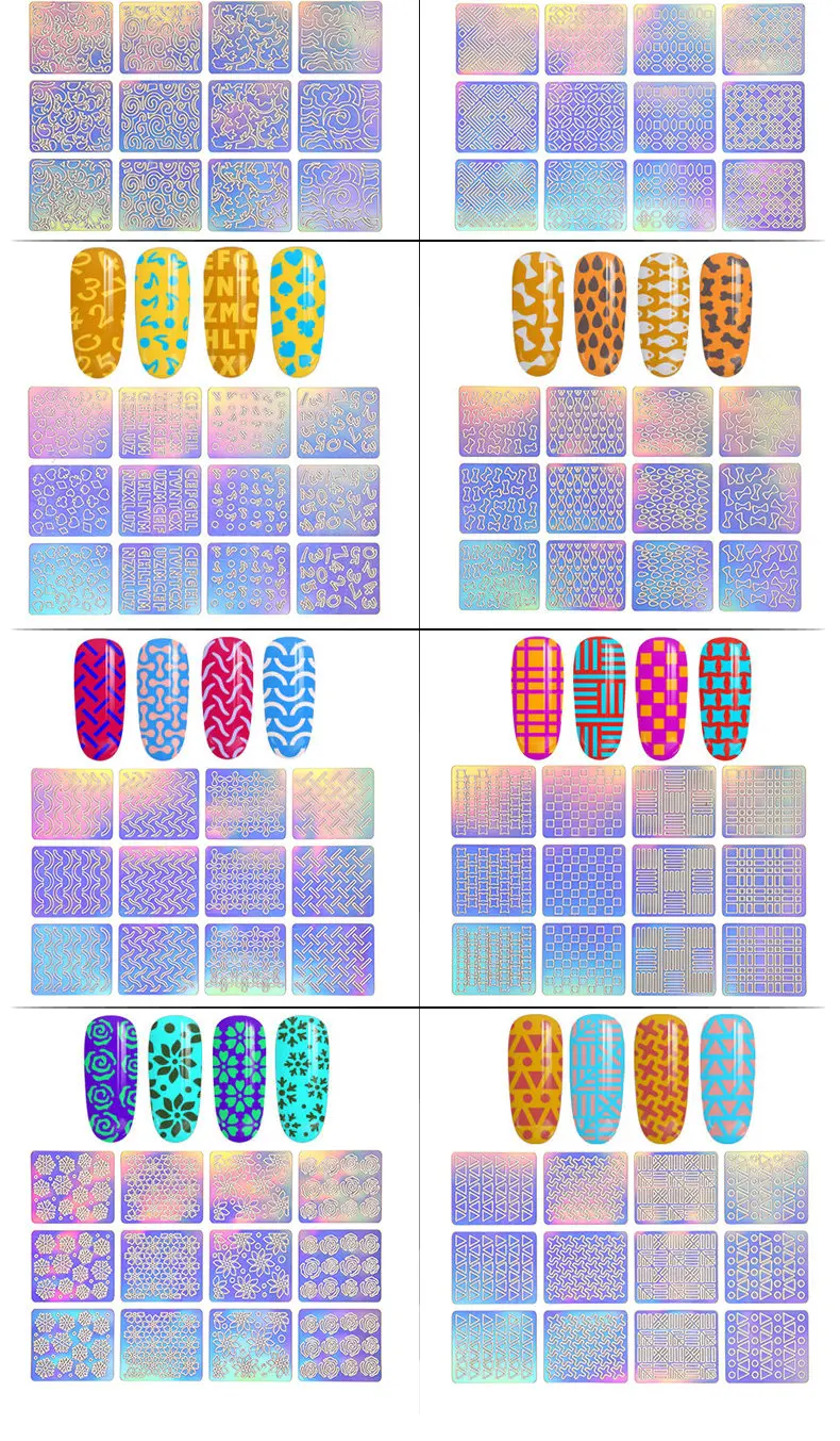 12 насадок/листов DIY наклейки для украшения ногтей 24 вида выбор шаблонов виниловые ногти искусство маникюра трафарет шаблон наклейки