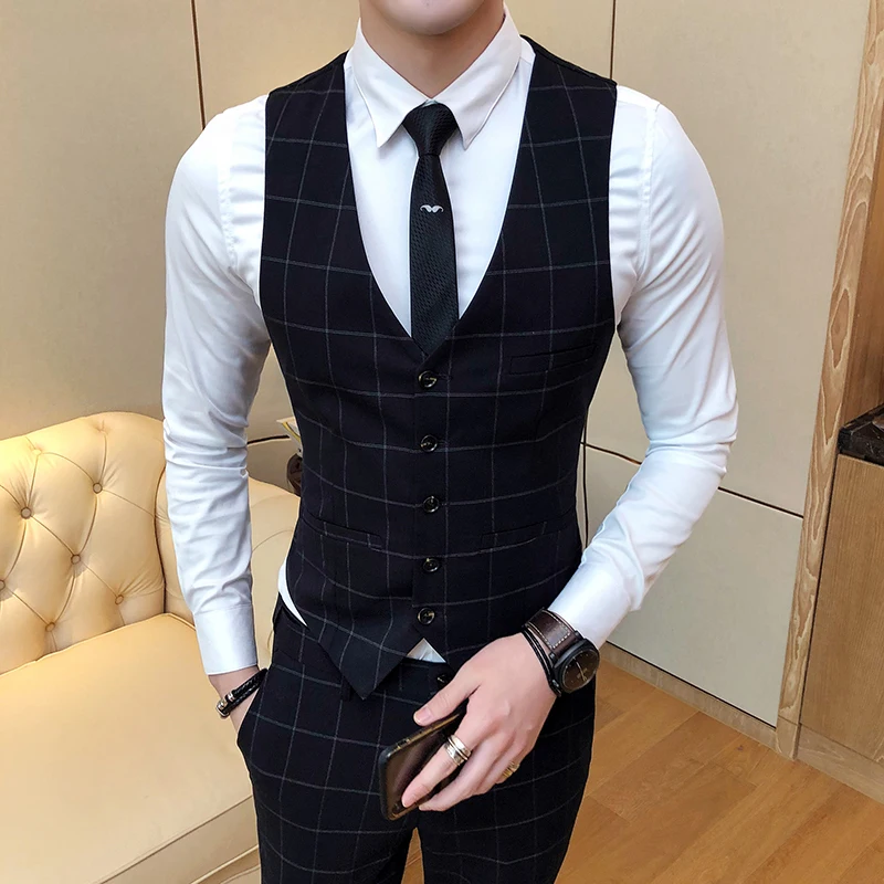 Fashion Brands Men Plaid Suit Vests Business Wedding Dresses Vest Men Slim Fit Casual Men Waistcoat Size S M L XXL XXXL 4XL Fashion Brands Men Plaid Suit Vests Business Wedding Dresses Vest Men Slim Fit Casual Men Waistcoat Size S M L XXL XXXL 4XL
