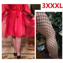 Размера плюс XXXL черного цвета пикантная открытая промежность чулки, колготки в сетку, большие размеры, Экзотическая одежда для занятий рыбной ловли чулочно-носочные большие Размеры пикантные Для женщин