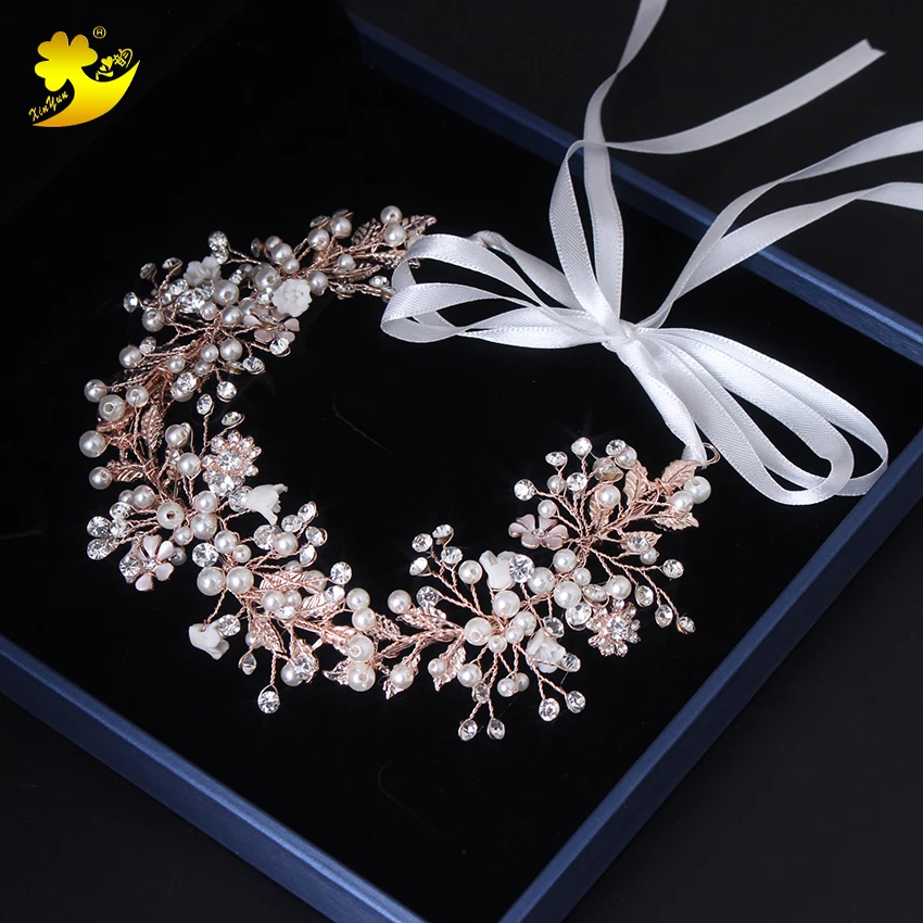 

Xinyun Fashion Jewelry Rose Gold Bridal Headband Adjustable Hair Wedding Accessories Handmade Bridal Hair Ornament Headband