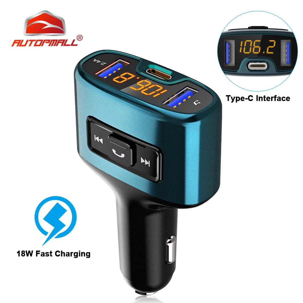

C52S Car Wireless HandsFree Kit Bluetooth FM Transmitter Car MP3 Player Type-C PD 18W Fast Charging Audio Dual USB Car Charger